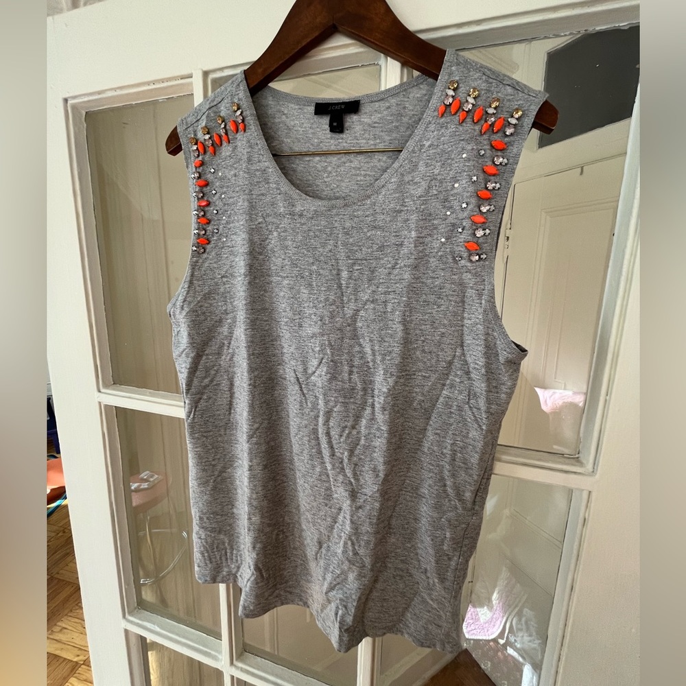 J. Crew Rhinestone Grey Tank Top